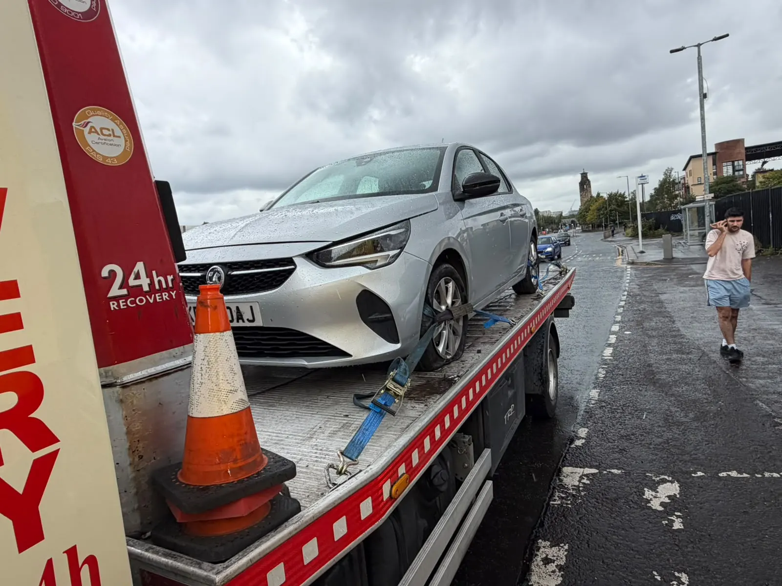 Mercedes car loaded on recovery truck